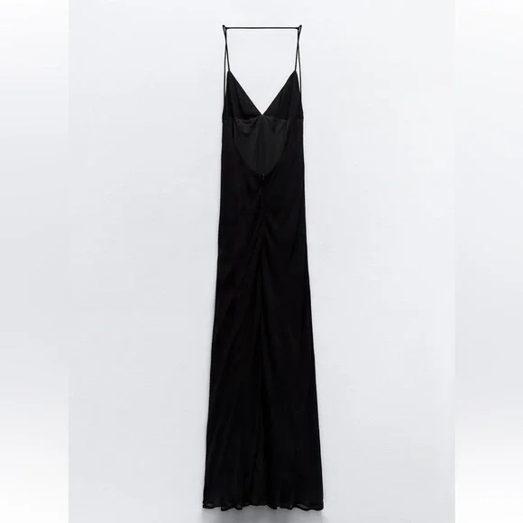 Last one 🚨Zara STRAPPY GAUZE Maxi Dress V-neck Open back strap Lining M NWT - Picture 9 of 13